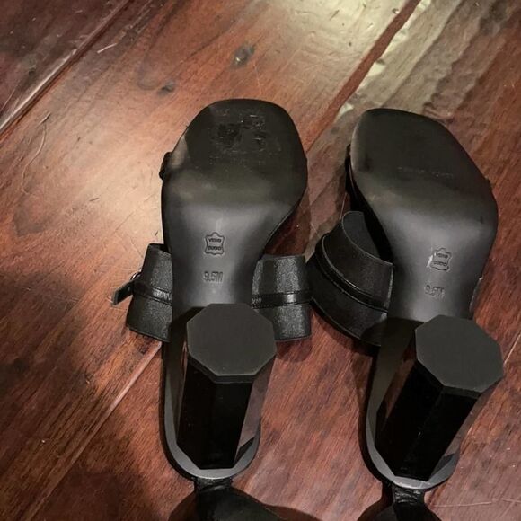 Donald Pliner Buy Black Ankle Strap Black Chunky High Heel Leather Sandals 9.5 - Picture 7 of 11